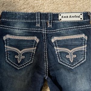 Rock Revival Dark Blue Skinny Jeans with Ornate Back Design